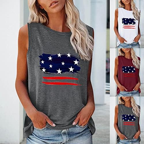 4th Temmuz Gömlek Tankı Üstleri Kadınlar için Amerikan Bayrağı Yaz Casual Kolsuz Gömlek Yıldız Çizgili Kravat Boya Egzersiz