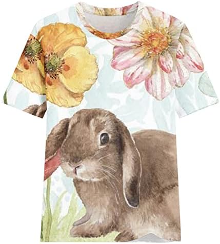 Kadın Paskalya Tees Gömlek Sevimli Tavşan Yumurta Grafik Tees Kısa Kollu Crewneck günlük t-Shirt Gevşek Rahat Üst