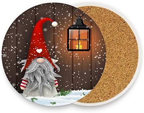 İçecekler için STAYTOP Noel Emici Bardak Altlığı, Kış Geleneksel Gnome Noel Baba Mum Fener Masa Üstü Koruma Matı, Mantar