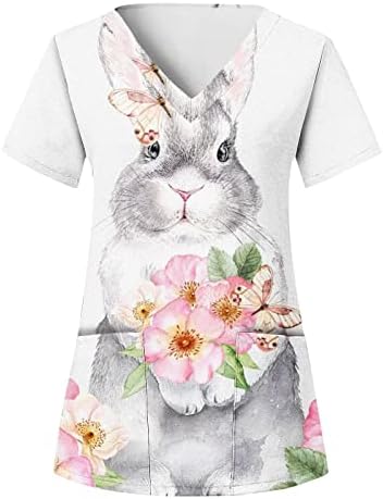 Paskalya Gömlek Kadınlar için Kısa Kollu Tunik Tees Sevimli Tavşan Grafik Moda Bluz Gömlek O Boyun Gevşek Tişörtleri Tops