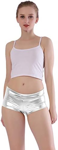 Kepblom kadın Parlak Metalik Rave Ganimet Şort Sıcak Pantolon Dans Dipleri (Gümüş, L)