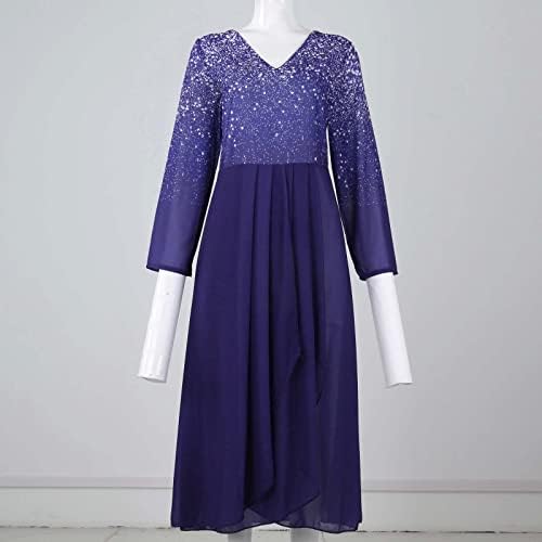 ADHOWBEW Maxi Elbise Kadınlar ıçin Çiçek Baskı Uzun Kollu Flowy Elbise Rahat Moda V Boyun Şifon Fırfır Bir Çizgi Elbise