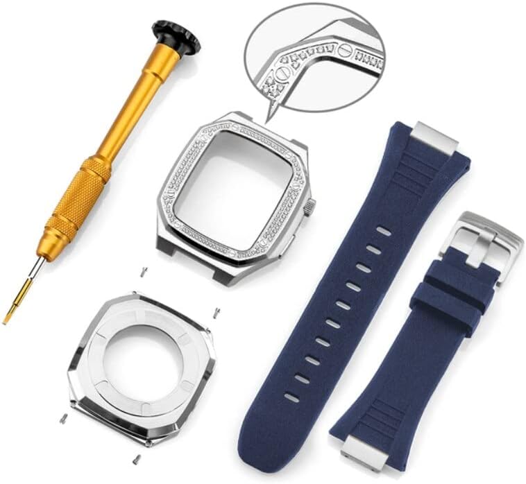 CNHKAU Paslanmaz Çelik Kayış Modifikasyon Kiti için apple saat bandı 8 7 41mm 45mm Silikon Kayış + Metal kasa iWatch Serisi