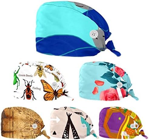 RATGDN 6 Adet Çalışma Şapka Düğmeleri ile Ayarlanabilir Ter Bandı Kabarık Şapkalar Unisex Kravat Geri Şapka, deniz Haritası