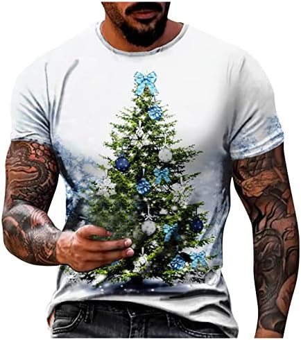 BEUU Noel Asker Kısa Kollu T-Shirt Mens, Noel Ağacı Baskılı Crewneck Tee Üstleri Ev Partisi Rahat Gömlek