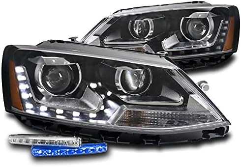 ZMAUTOPARTS LED DRL siyah projektör farlar farlar ile 6 mavi LED DRL ışıkları 2011-2017 Volkswagen Jetta için