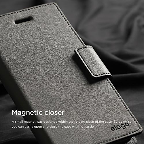 elago ®[Deri Cüzdan - [3 Kart Yuvası] [Nakit Cebi] [Manyetik Mandal] – iPhone 6/6S Plus için (Koyu Gri)