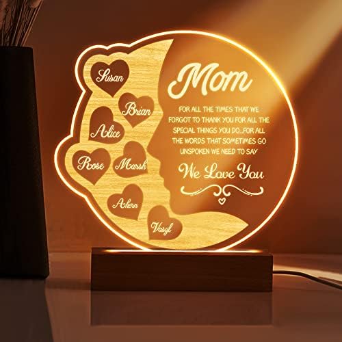 Anneler Günü Hediyeleri Anne Kızı Oğlu Kişiselleştirilmiş Gece Lambası Aile Çocuk İsimleri Özelleştirilmiş Anne Doğum Günü