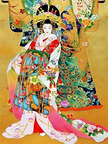 QGHZSCS Boya by Numbers DIY Boyama Kız Kimono Portre Resim Ev Dekorasyon A5(40X50 cm Çerçevesiz)