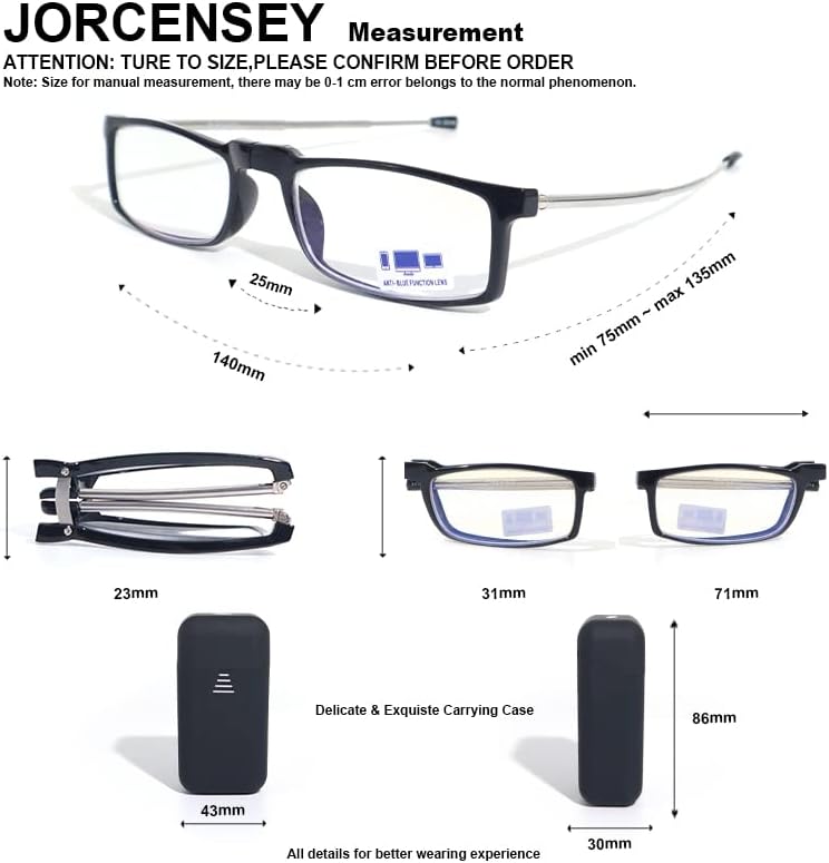 JORCENSEY 3 paketi katlanır okuma gözlüğü mavi ışık engelleme ile Mini taşınabilir klip kılıf erkek kadın küçük okuyucular