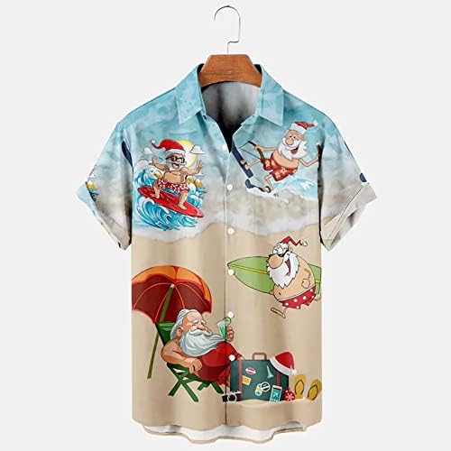 DSODAN Noel Gömlek Erkekler için Rahat Fit Kısa Kollu Düğme Aşağı Gömlek Komik Noel Baba Baskı Hawaiian Plaj Üst