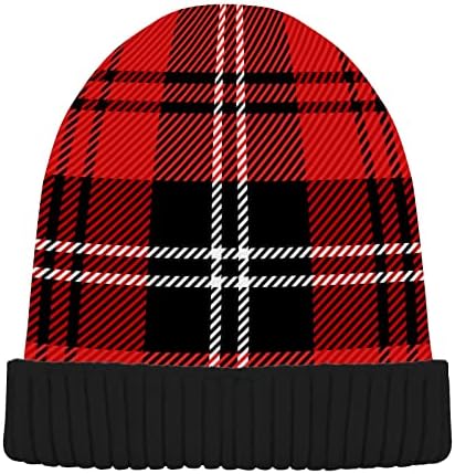 ALAZA Kırmızı Tartan Ekose Noel Bere Kadın Erkek Kış Şapka Geri Dönüşümlü Kafatası örgü bere