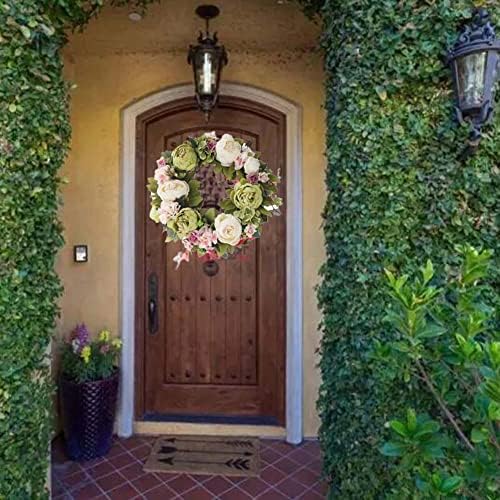 Şakayık Çelenkler için Ön Kapı Yapay Bahar Yaz Çiçek Kapı Çelenk 16 İnç Güz Çelenkler için Açık Düğün Duvar Ev Çelenk Dekor