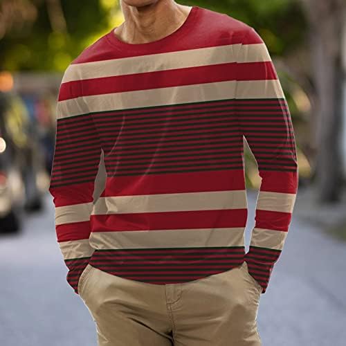 Xiloccer Erkek Moda Rahat Spor Çizgili Dikiş Dijital Baskı Yuvarlak Boyun T Gömlek Uzun Kollu Üst T Shirt Erkekler için