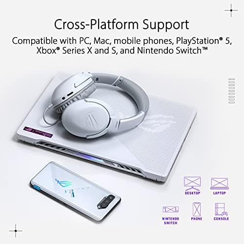 ASUS ROG Strix Go Core Moonlight White Oyun Kulaklığı | Yüksek Çözünürlüklü Ses, 3,5 mm Jak, Ses ve Mikrofon Kontrolü, Hafif