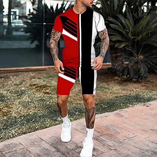 Erkek Yaz Rahat Şort Setleri Artı Boyutu Klasik Tatil T Shirt ve Kısa Spor Takım Elbise Renk Bloğu Gevşek Fit Eşofman