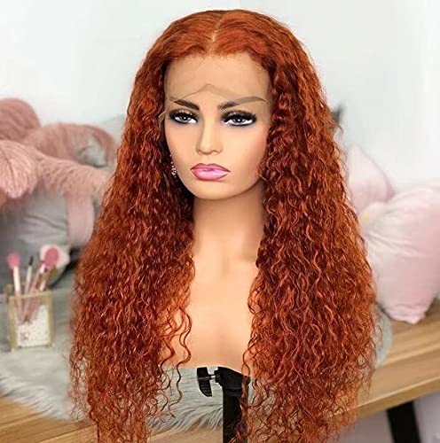 Ombre Sarışın Renkli 13x4 Dantel Ön Peruk Kıvırcık insan saçı peruk Turuncu Renk Ön Koparıp Remy Kıvırcık Saç Peruk 150 %