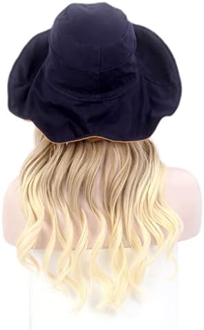 HOUKAI Bayanlar Saç Şapka Siyah Gölge Balıkçı Şapka Peruk Artı Şapka Uzun Kıvırcık Altın Peruk Şapka