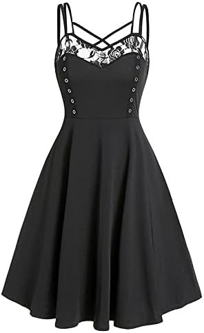 Kadın Kolsuz Gotik Elbise Spagetti Sapanlar Dantel Salıncak Kokteyl Elbise Resmi Cadılar Bayramı Kısa Elbiseler