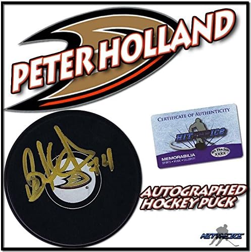 PETER HOLLAND, ANAHEİM DUCKS Hokey Diskini COA ile İmzaladı * YENİ * - İmzalı NHL Diskleri