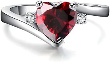 (kırmızı) 10 Renk Kalp Şeklinde Safir Düğün söz yüzüğü Beyaz Altın Takı Size6 - 11 (8)