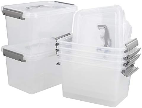 Vababa 6 Quart Şeffaf şeffaf plastik saklama kabı, Mandal kollu kutu, 6'lı Paket