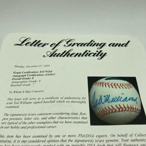 Güzel Ted Williams Tek İmzalı AL Beyzbol PSA DNA Otomatik Dereceli NANE 9 İmzalı Beyzbol Topları