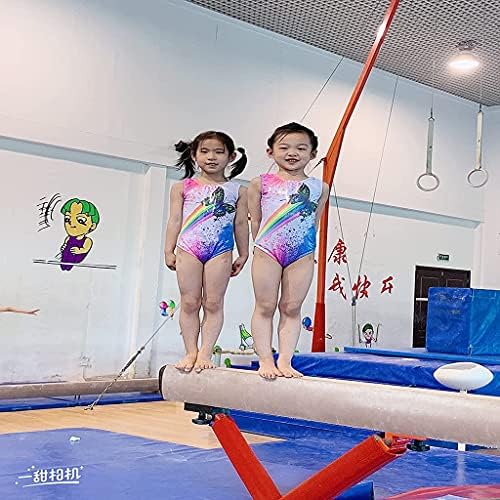 FeiTianWu Jimnastik Mayoları Küçük Kızlar için Parlak Tek Parça Renkli Gökkuşağı Atletik Mayoları 2-12 Yıl