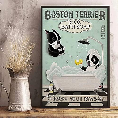 KJSKH Boston Terrier Köpek Komik Metal Tabelalar Banyo Sabunu Pençelerinizi Yıkayın Ev Yatak Odası Insanlar Mağara Banyo