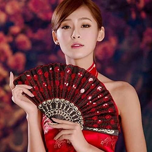 BYBYCD El Fan Kız Kadın Taşınabilir ipek yelpaze Hediyeler Tavuskuşu Pullu Nakış Zanaat Plastik Düğün Çin Tarzı Fotoğraf