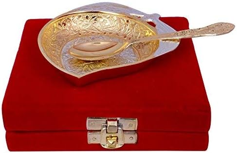 Gümüş ve Altın Kaplama Mango Şekilli kaşıklı kase 3.5 İnç Çaplı Güzel Kutu ile Hediye İçin En İyi Dönüş Hediye Diwali Hediye