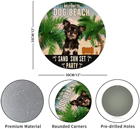 Komik Yuvarlak Köpek Metal İşareti Plak Köpek Plaj Kum Günbatımı partisine hoş geldiniz Retro Çelenk İşareti Evcil Köpek