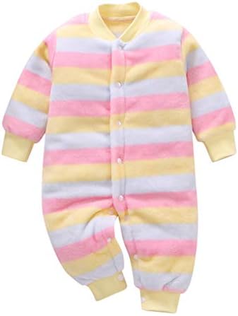 JFLYOU Yenidoğan Bebek Bebek Kız Polar Kalın Sıcak Çizgili Pamuk Romper Tulum Ceket Kıyafetler