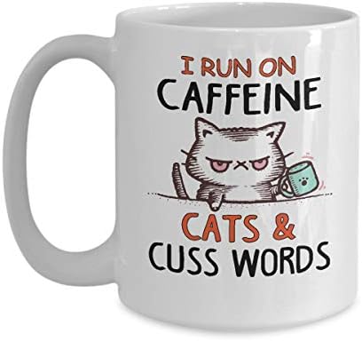 Kafein Üzerinde Koşuyorum Kediler Ve Küfür Kelimeler Komik Kedi Hediye Erkekler Kadınlar için Baba Anne Erkek Kız 11oz Seramik