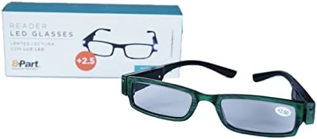 B-Bölüm Innovacion Tecnologica okuma gözlüğü + 2.5 Yeşil Çerçeve dahili led ışık Erkekler veya Kadınlar için bir Kitap Okumak