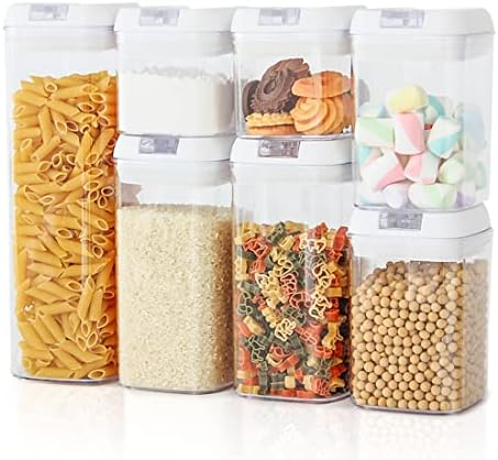 CQT Hava Geçirmez Gıda Saklama Kabı 7 Adet BPA Ücretsiz Plastik Tahıl Kapları Kolay Kilit Kapaklı, Mutfak Kiler Organizasyonu