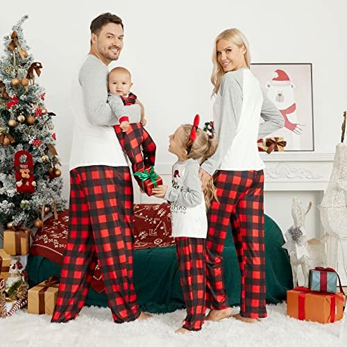 FASHİONMİA Noel Pijama Aile Eşleştirme Tatil Çift Noel Setleri Anne ve Ben Noel Pjs Ekose Yeşil / Kırmızı