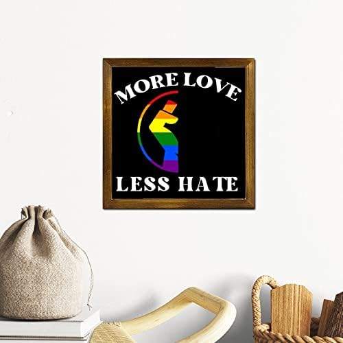 LGBT Gurur Ahşap Çerçeveli Işaretleri Daha Fazla Aşk Daha Az Nefret Gökkuşağı Yumruk Asılı Duvar Sanatı Çiftlik Evi Gurur