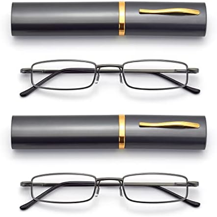 HİGHLİKE İnce Cep okuma gözlüğü Erkekler Kadınlar, Kompakt Okuyucular Süper Şeffaf Lens, Bahar Menteşe Metal Çerçeve Gözlük