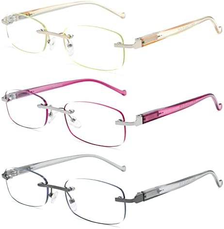 SIGVAN 3-Pack çerçevesiz okuma gözlüğü Kadınlar için, hafif bahar Menteşe Okuyucular, mavi ışık engelleme Bilgisayar gözlükleri