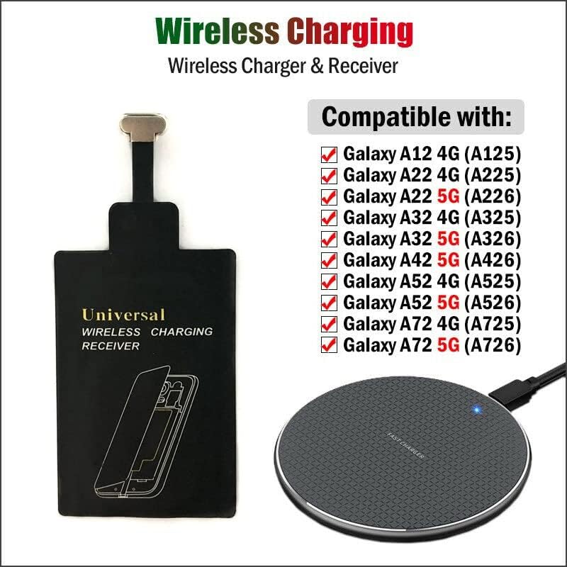 Kablosuz şarj aleti pedi + Harici Alıcı U01 Samsung Galaxy A12 A22 A32 A42 A52 A72 4G 5G Siyah