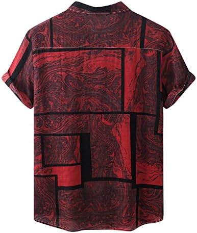XXBR Kısa Kollu Hawaiian Gömlek Mens için, düğme Aşağı Yaka Yaka Boho Geometrik Baskılı Casual Gömlek Plaj Tops T-Shirt ile