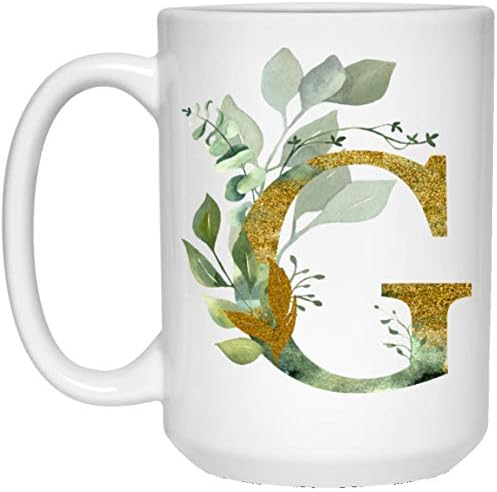 Alfa / G Grafik Harf G Kahve Kupası-Alfabe Harf Monogramı G-Altın Pırıltılı Herhangi Bir Harf Çiçek Alfabesi Çay Kahve Doğum