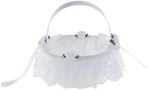 JKUYWX Düğün Çiçek Kız Basket Beyaz Çiçek Sepeti ile Yapay Gül Çiçek Şerit İlmek Rhinestone