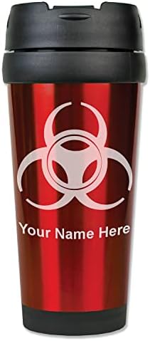 LaserGram 16 oz Kahve Seyahat Kupa, Biyolojik Tehlike Sembolü, Kişiselleştirilmiş Gravür Dahil (Koyu Mavi)