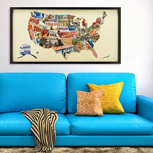 Imparatorluk Sanat Doğrudan Amerikan Harita Boyutlu Kolaj El Yapımı Alex Zeng Çerçeveli Grafik Çağdaş Duvar Sanatı, 25 x