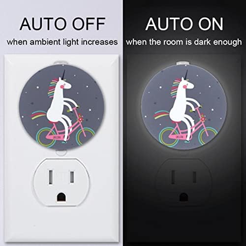 2 Paket Plug-in Gece Lambası LED Gece Lambası Unicorn Bisiklet Gri Alacakaranlıktan Şafağa Sensörü Çocuk Odası, Kreş, Mutfak,