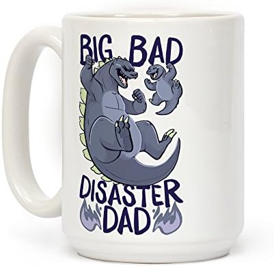 LookHUMAN Büyük Kötü Felaket Baba Godzilla Beyaz 15 Ons Seramik Kahve Kupa