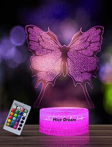 Çocuklar için güzel Rüya Kelebek Gece Lambası, 3D İllusion Gece Lambası, Uzaktan Kumanda ile 16 Renk Değiştirme, Oda Dekoru,