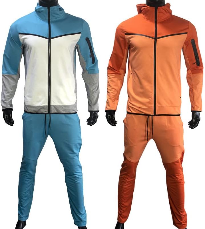 ANNA BAHÇE erkek Athleisure Takım Elbise Gevşek Artı Boyutu Hırka Kapşonlu İki Parçalı Colorblock spor elbise (M, renk 4)